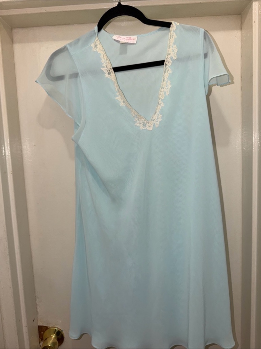 Oscar de la Renta Light Blue Lace Trim Nightgown